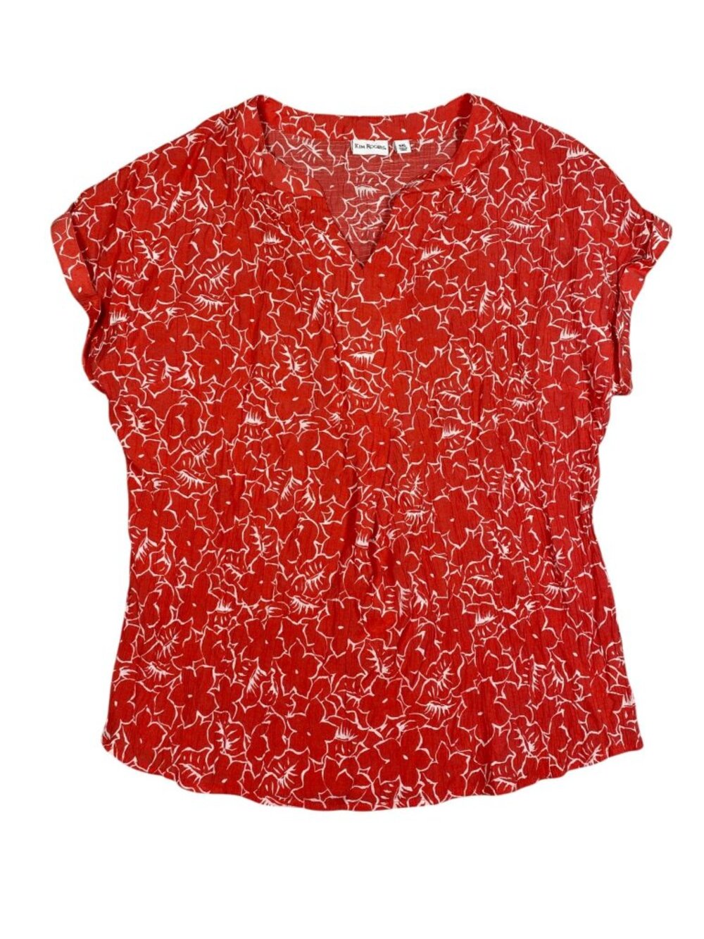 Kim Rogers Womens Red Floral Print V-Neck Top XXL Lightweight Rayon Blend - Picture 2 of 6